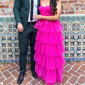 Lulu’s Pink Tulle Ruffle Dress